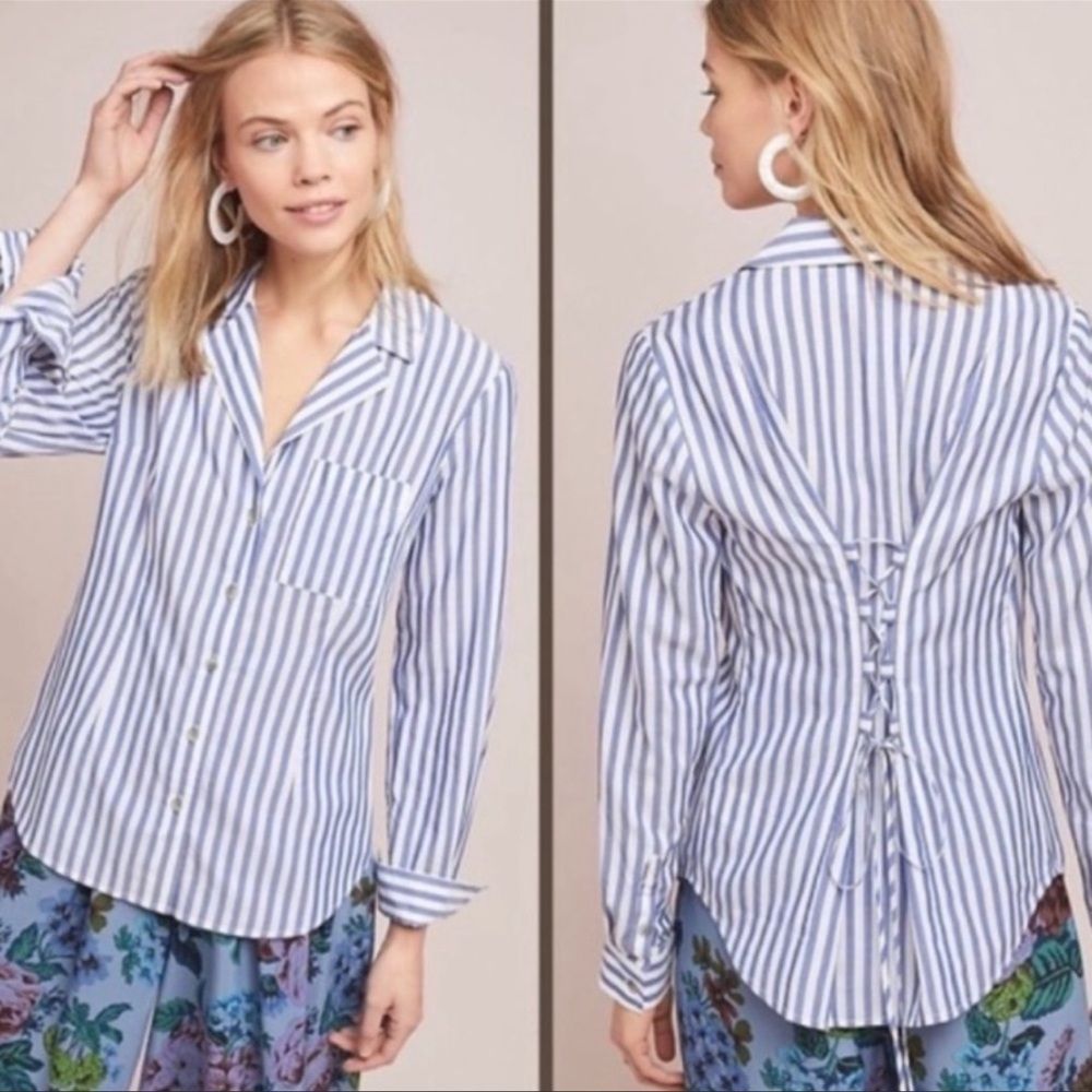 Pilcro and the Letterpress Blue and White Striped Button Down Shirt